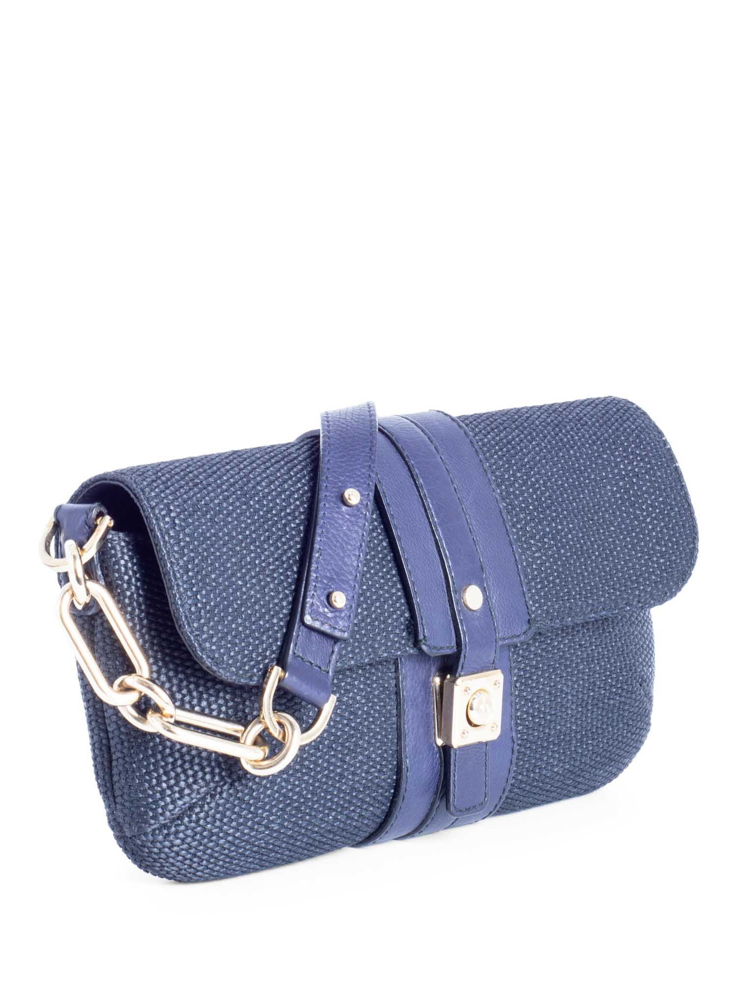 Lanvin Raffia Leather Flap Bag Blue-designer resale