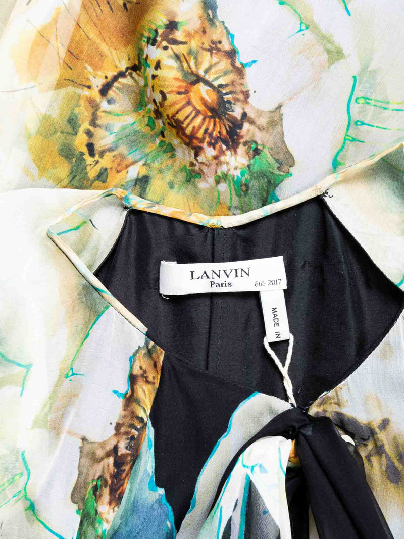 Lanvin Summer 2017 Chiffon Silk Floral Maxi Dress Black-designer resale