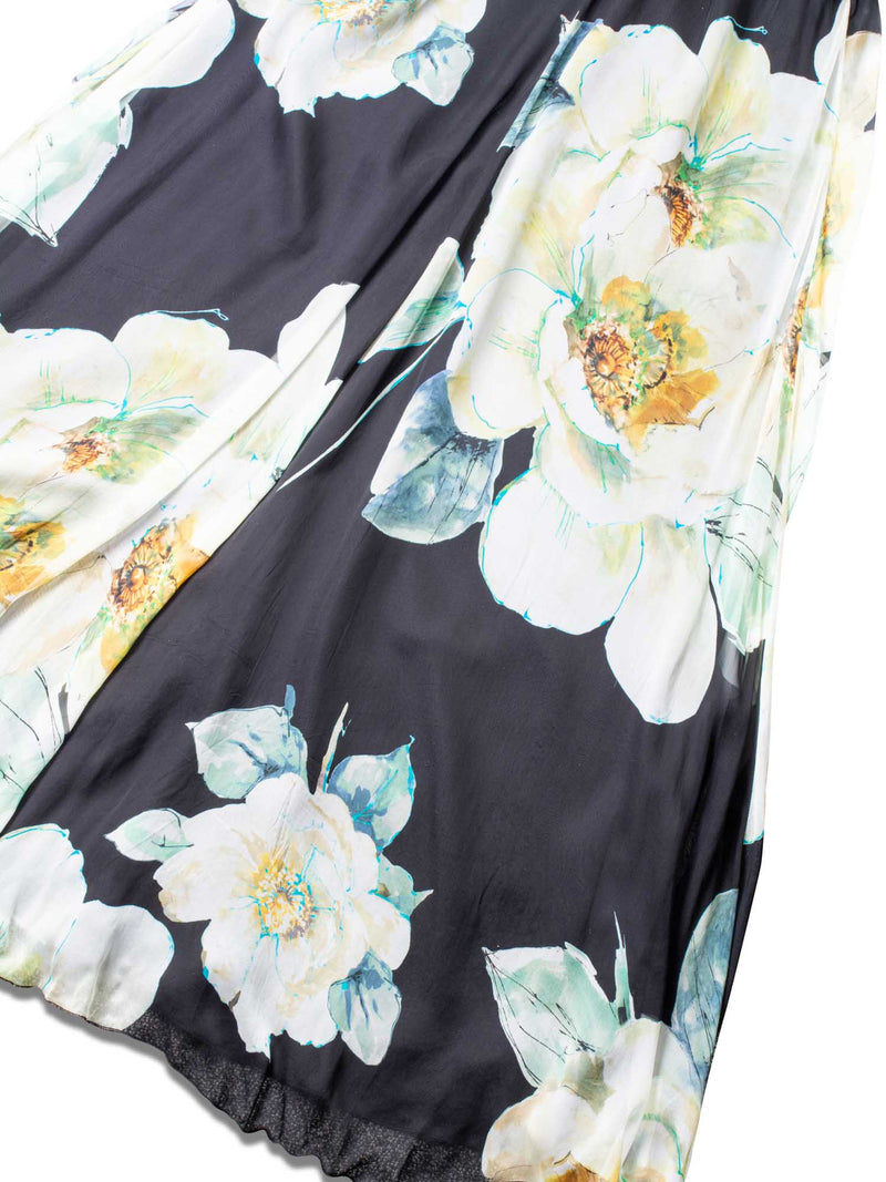 Lanvin Summer 2017 Chiffon Silk Floral Maxi Dress Black-designer resale