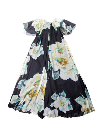 Lanvin Summer 2017 Chiffon Silk Floral Maxi Dress Black-designer resale