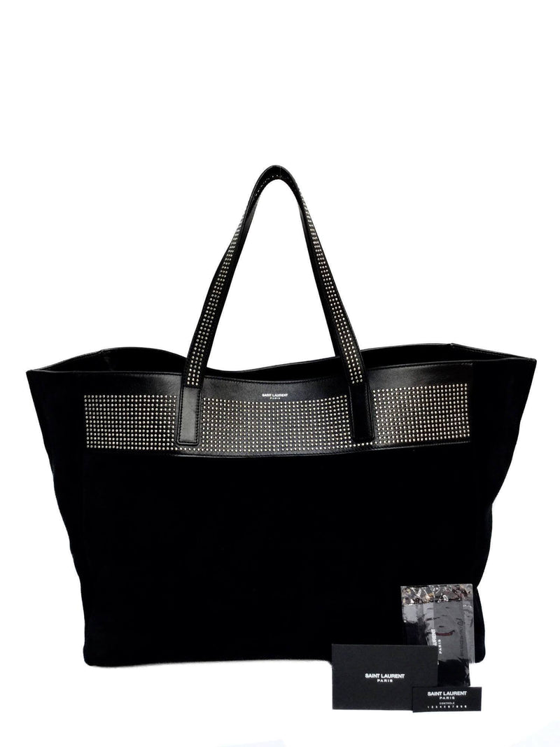 Large Black Suede Leather Studded Tote Bag-designer resale