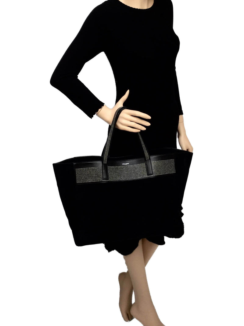 Large Black Suede Leather Studded Tote Bag-designer resale