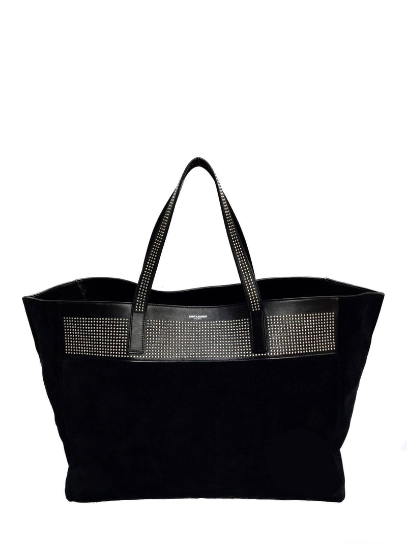 Large Black Suede Leather Studded Tote Bag-designer resale