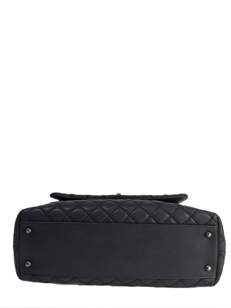 Large Grey Caviar Coco Top Handle Flap Bag Ruthenium Hardware-designer resale