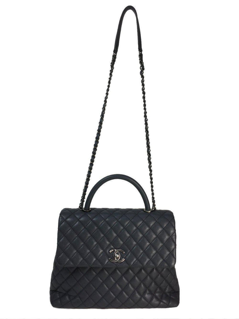 Chanel Large Coco Handle Flap Bag Black Caviar Lizard Handle Antique Gold  Hardware