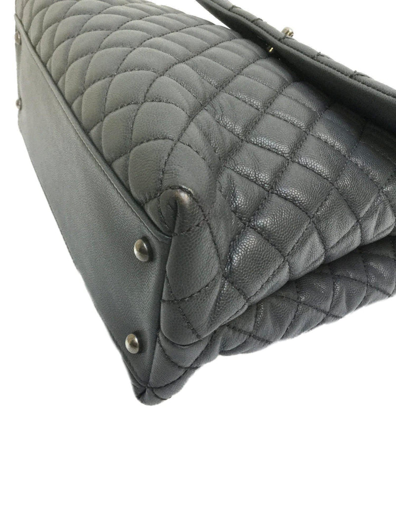 Large Grey Caviar Coco Top Handle Flap Bag Ruthenium Hardware-designer resale