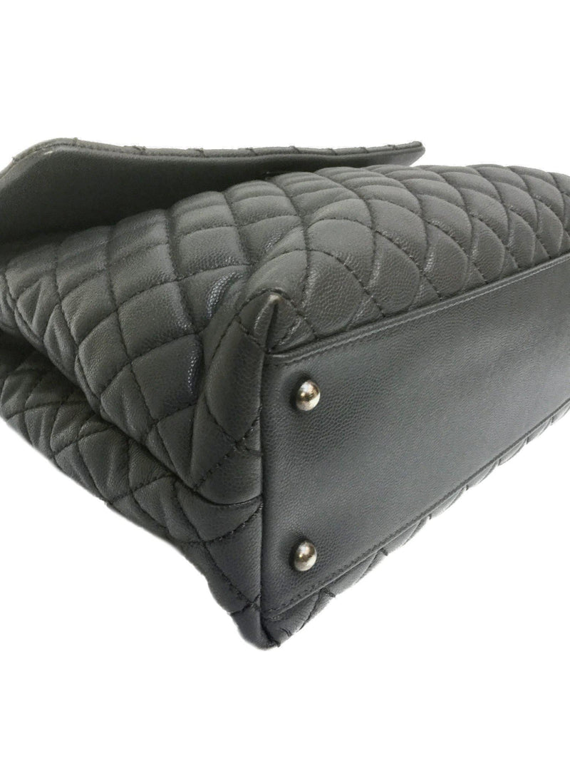 Large Grey Caviar Coco Top Handle Flap Bag Ruthenium Hardware-designer resale