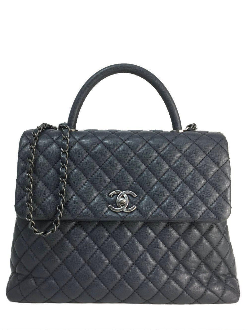 Large Grey Caviar Coco Top Handle Flap Bag Ruthenium Hardware-designer resale