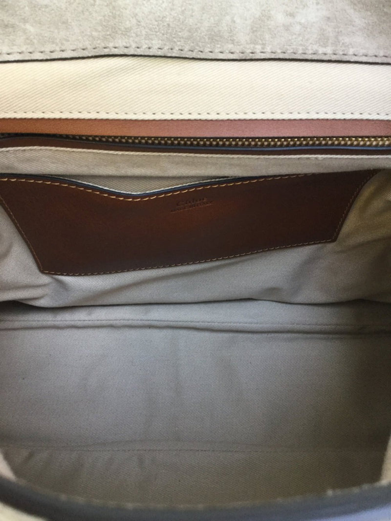 Lexa Medium Flap Taupe Suede Messenger Bag Gold Hardware-designer resale