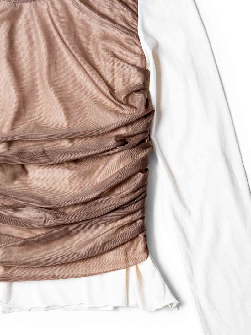 Loewe Cotton Chiffon Layered Long Sleeve Top Brown Ivory-designer resale