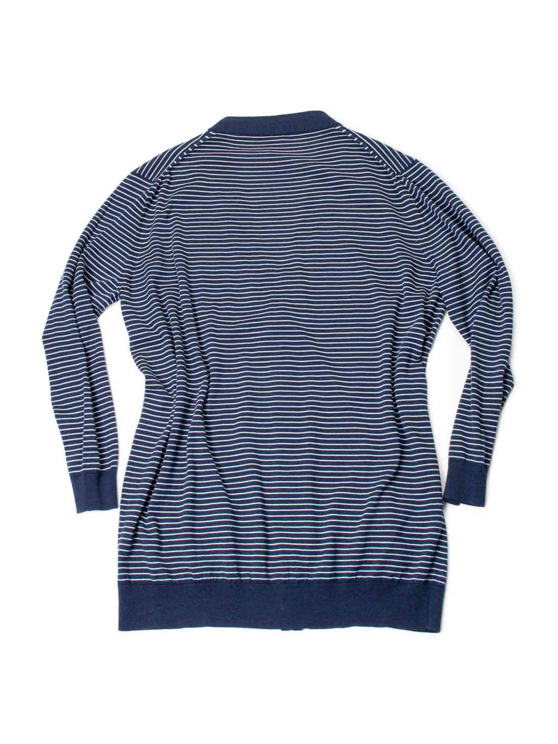 Loewe Knit Logo Stripes Button Down Cardigan Navy White-designer resale