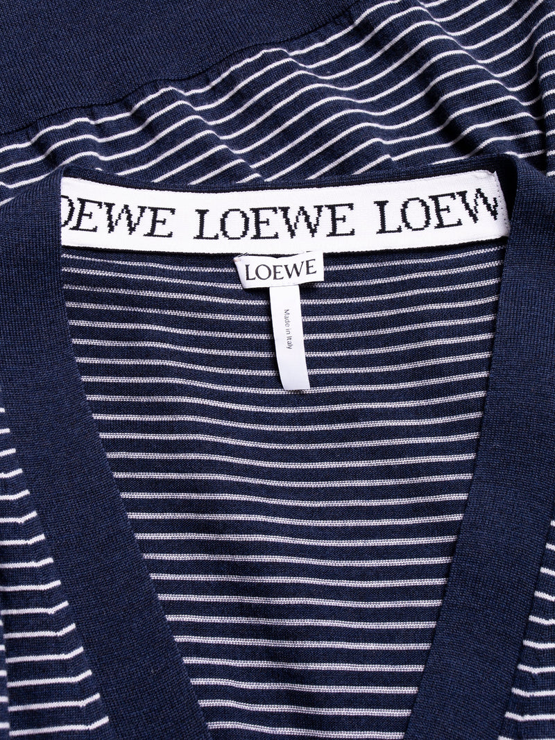 Loewe Knit Logo Stripes Button Down Cardigan Navy White-designer resale