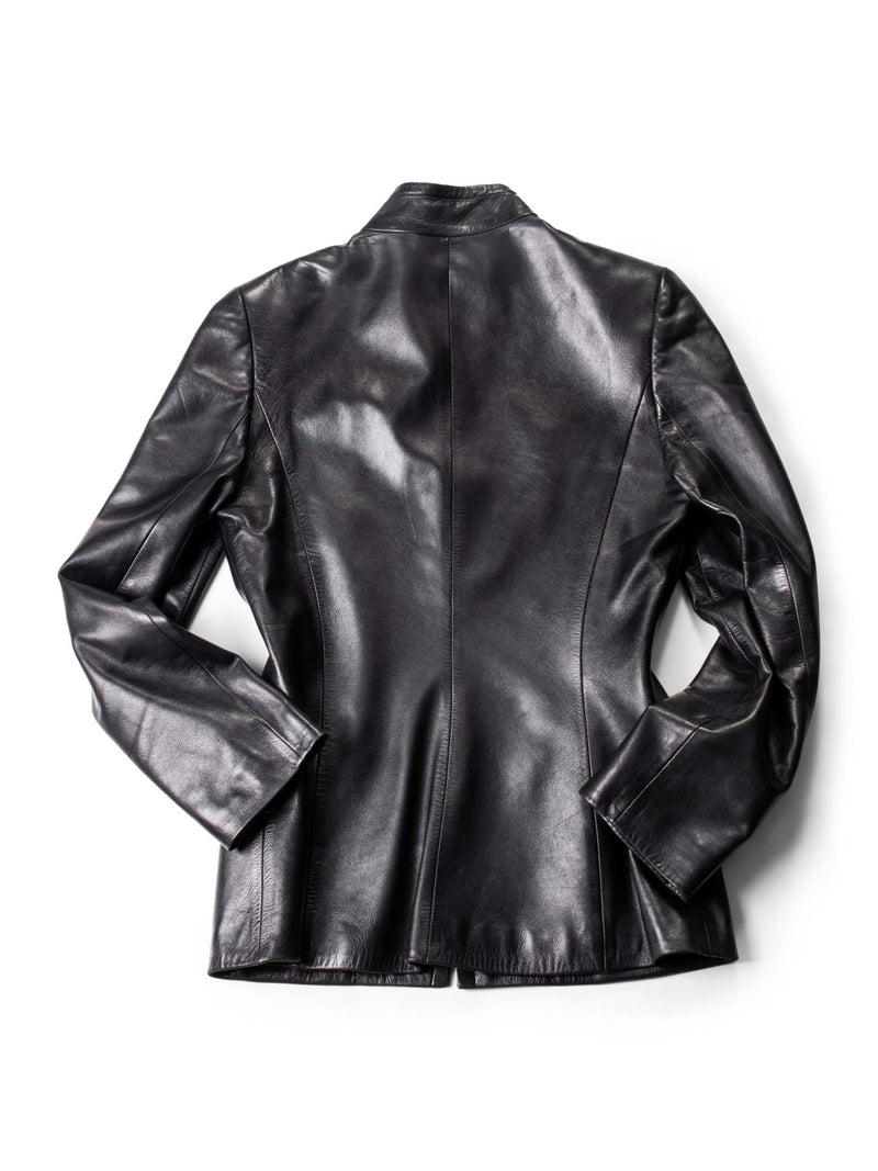 Loewe Leather Fitted Jacket Black-designer resale
