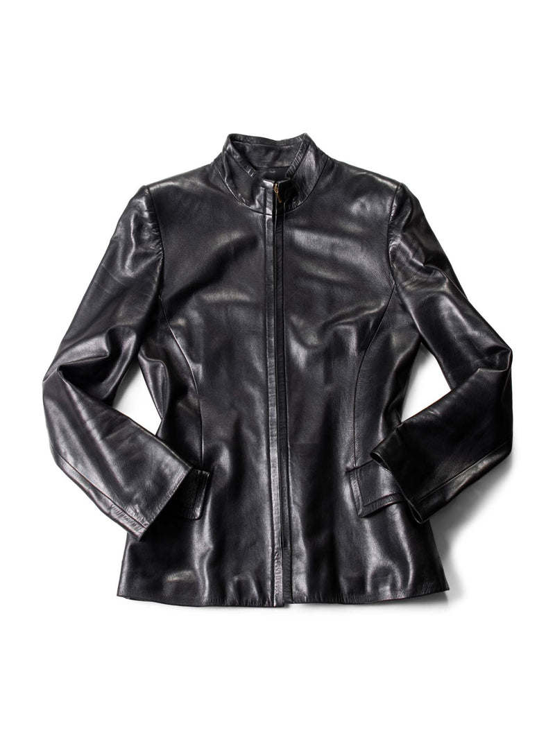 Loewe Leather Fitted Jacket Black-designer resale
