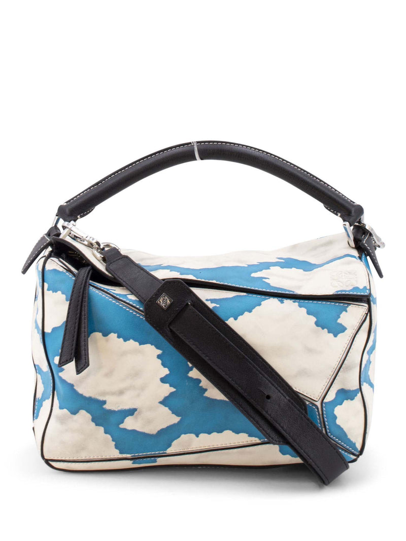 Loewe Leather Sky Print Puzzle Bag Blue Ivory