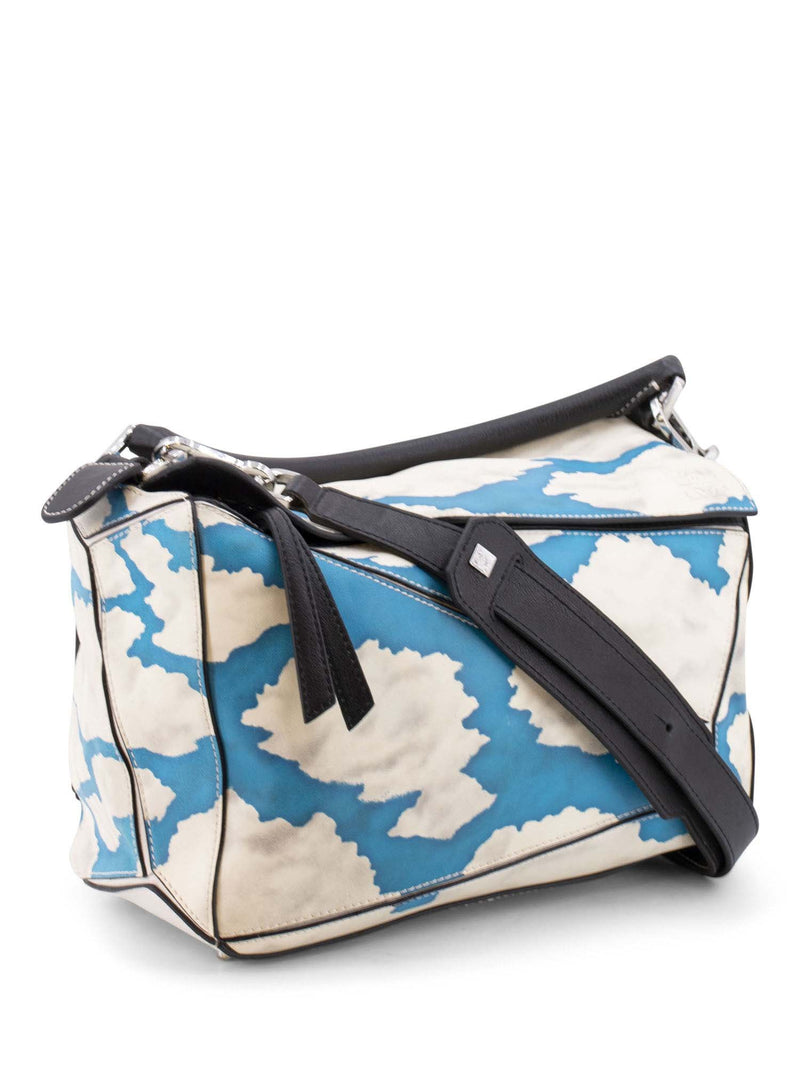 Loewe Leather Sky Print Puzzle Bag Blue Ivory