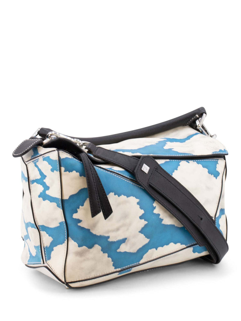 Loewe Leather Sky Print Puzzle Bag Blue Ivory-designer resale