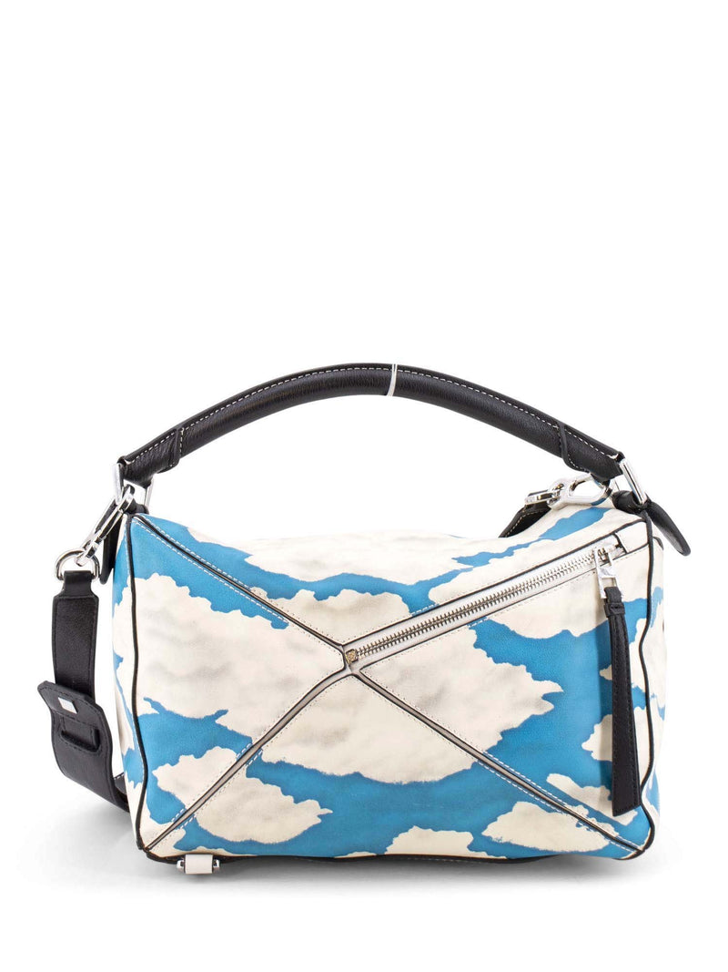 Loewe Leather Sky Print Puzzle Bag Blue Ivory-designer resale