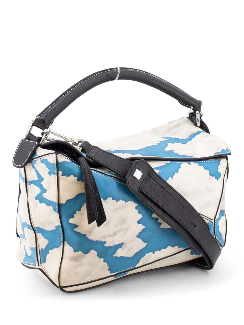 Loewe Leather Sky Print Puzzle Bag Blue Ivory-designer resale