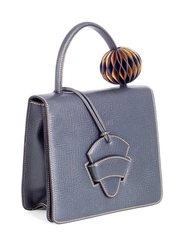 Loewe Pebble Leather Top Handle Flap Bag Navy Blue-designer resale