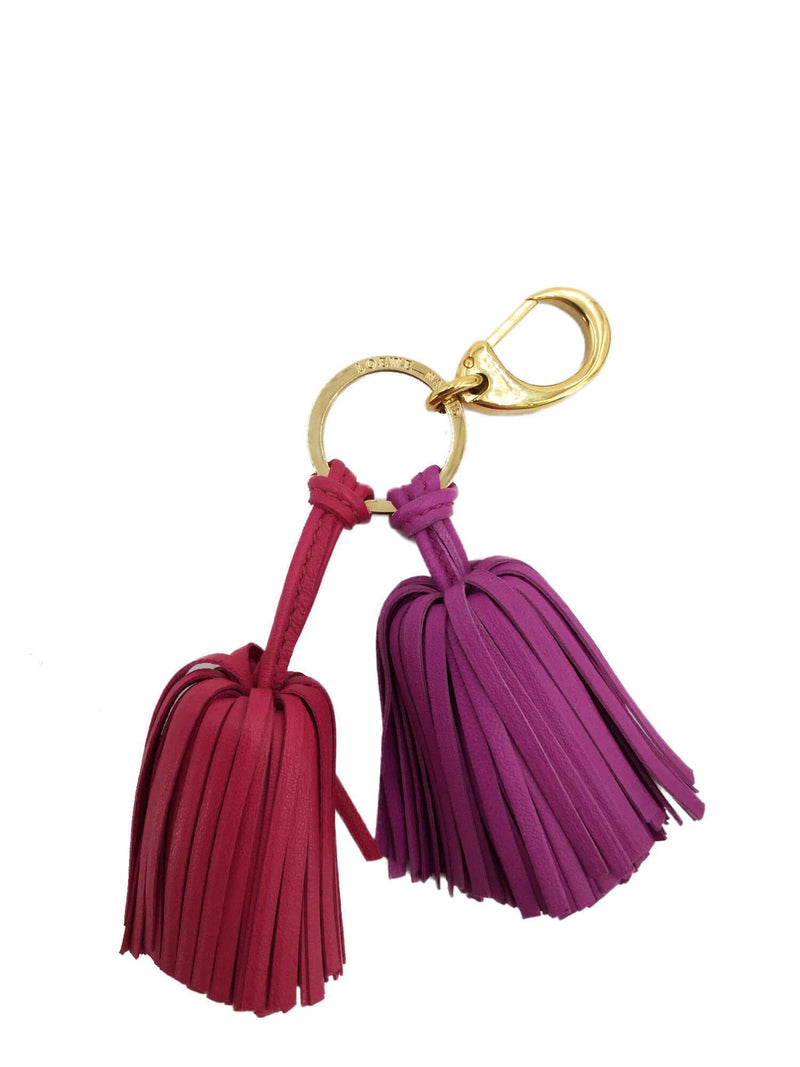 Loewe Sheepskin Leather Tassel Bag Charm Key Holder Pink Purple-designer resale