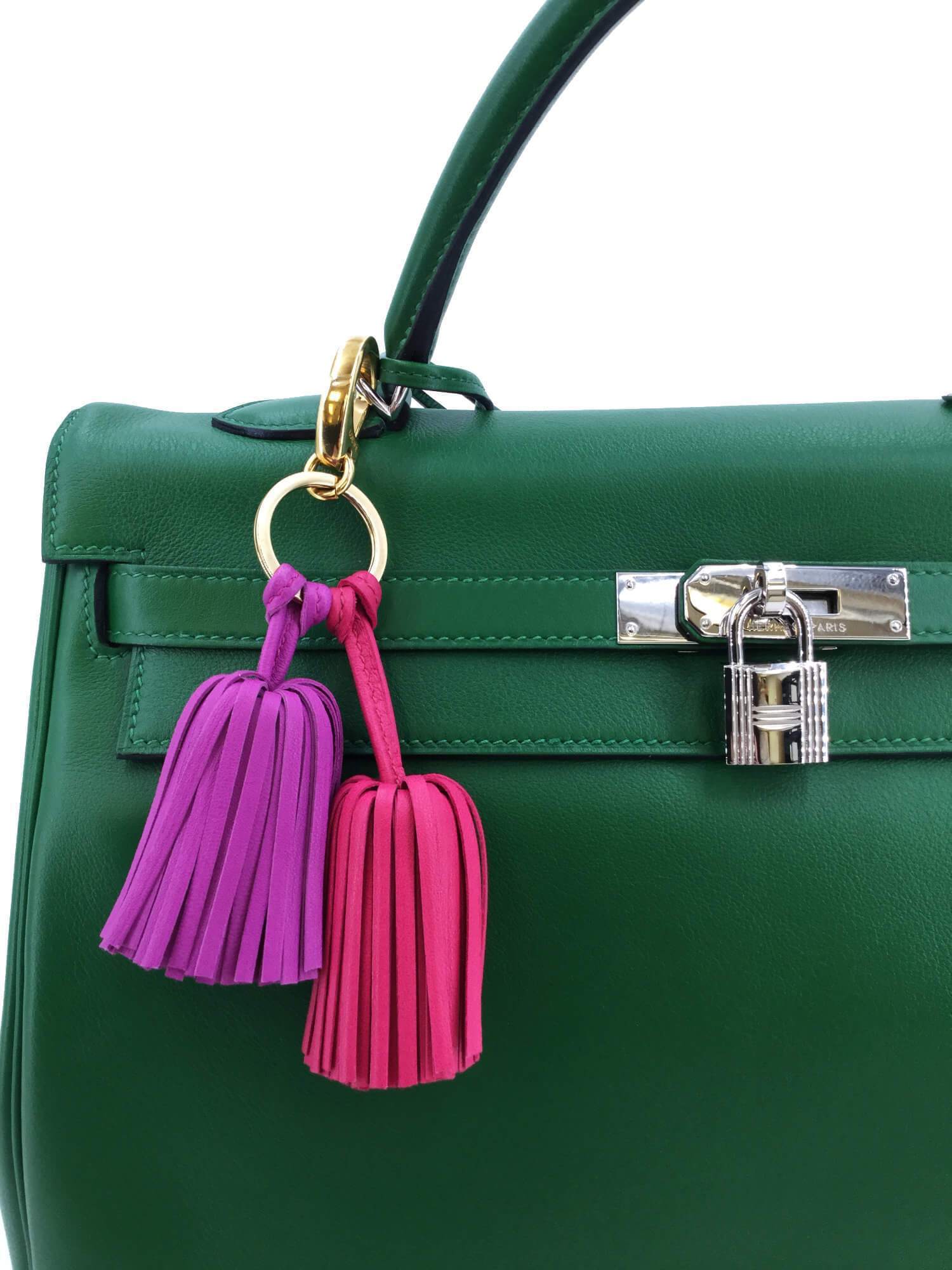 Loewe Sheepskin Leather Tassel Bag Charm Key Holder Pink Purple-designer resale