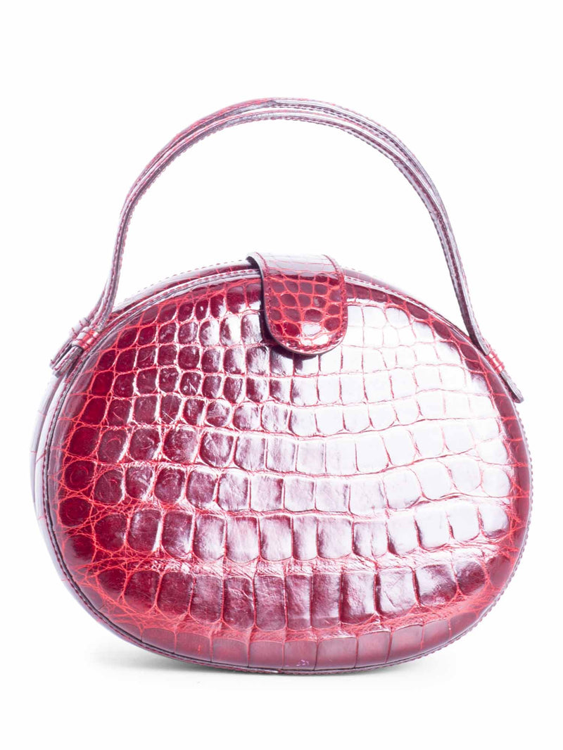 Loewe Vintage Shiny Crocodile Top Handle Bag Burgundy-designer resale