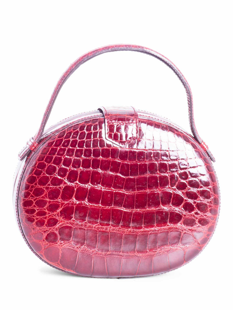 Loewe Vintage Shiny Crocodile Top Handle Bag Burgundy-designer resale