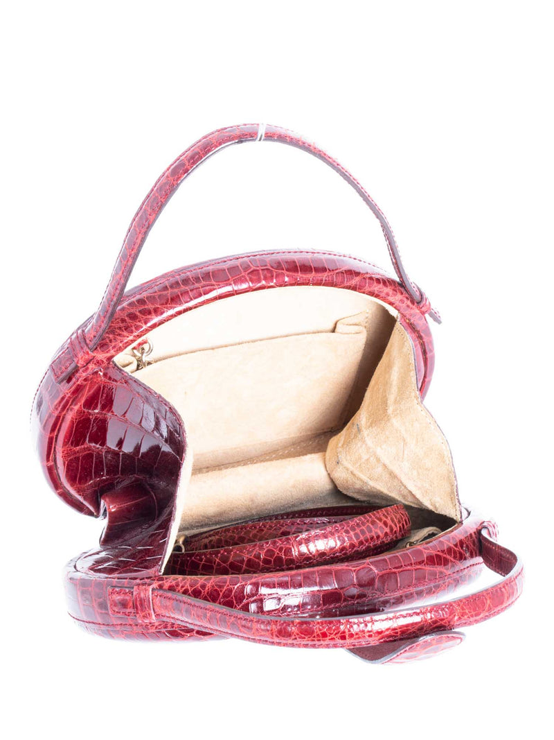 Loewe Vintage Shiny Crocodile Top Handle Bag Burgundy-designer resale