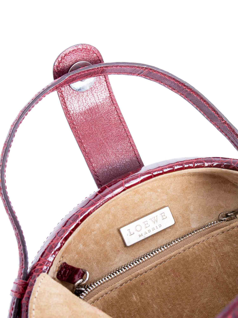 Loewe Vintage Shiny Crocodile Top Handle Bag Burgundy-designer resale