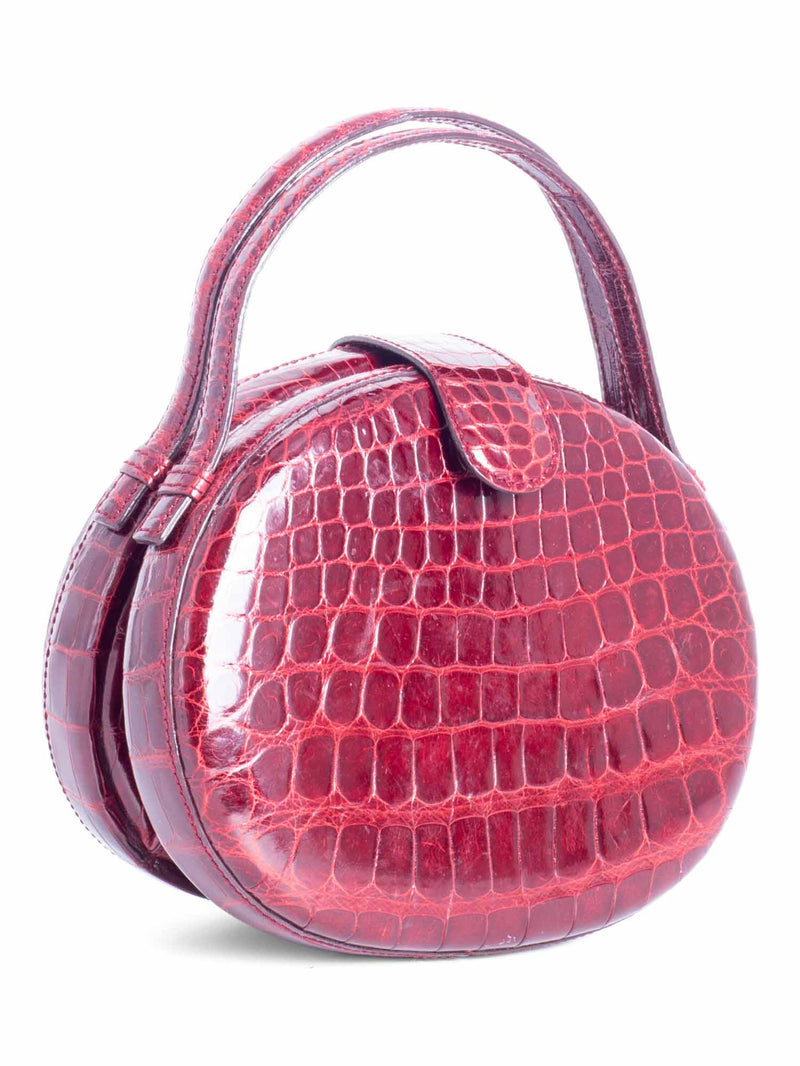 Loewe Vintage Shiny Crocodile Top Handle Bag Burgundy-designer resale