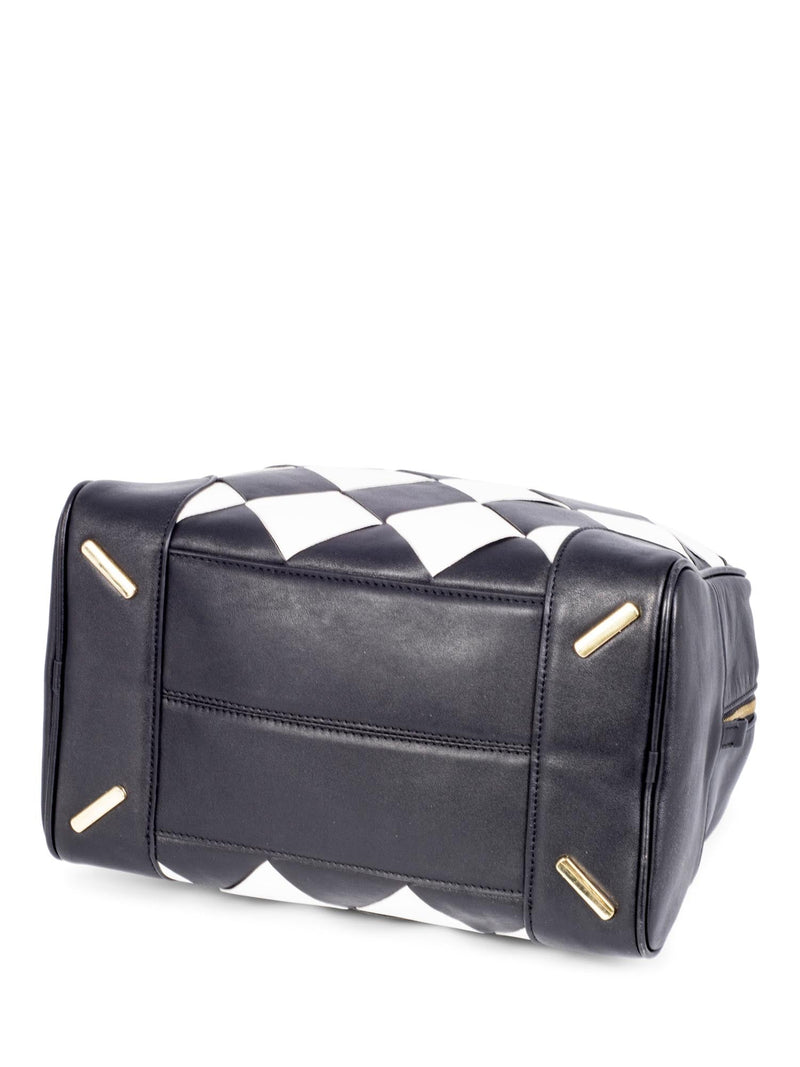 Loewe Woven Leather Checkered Top Handle Bag Black White