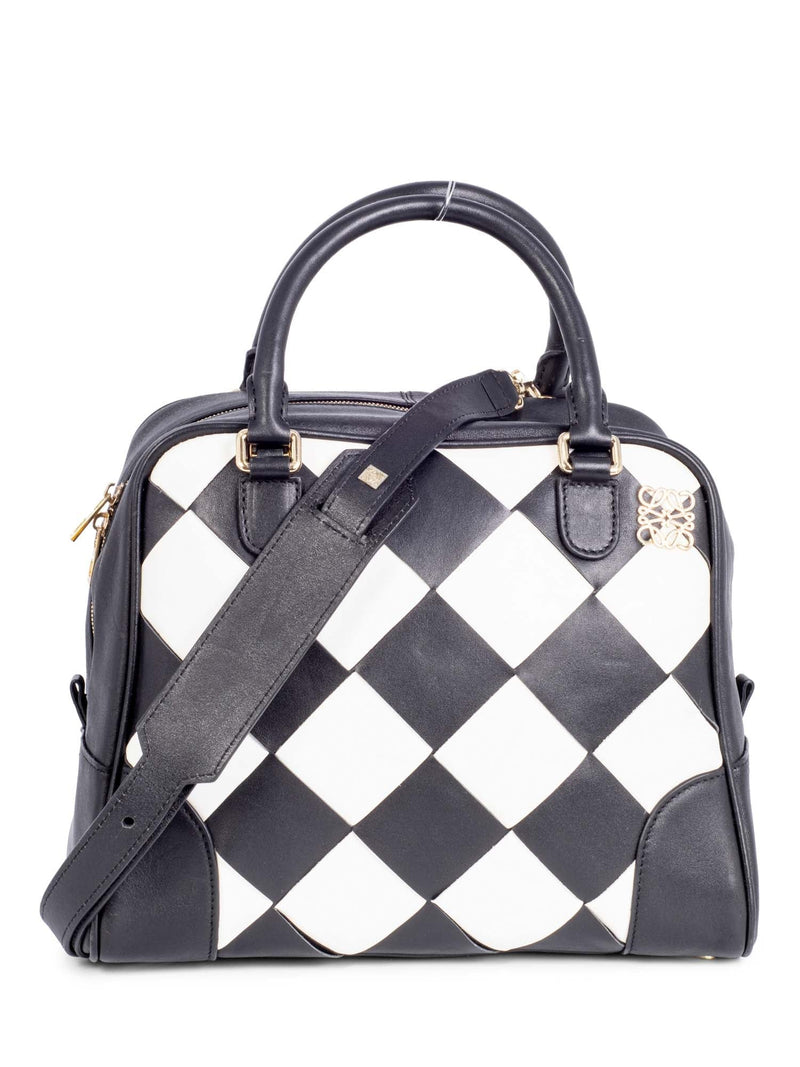 Loewe Woven Leather Checkered Top Handle Bag Black White-designer resale