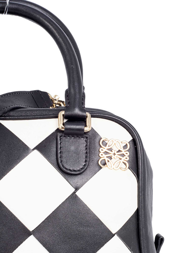 Loewe Woven Leather Checkered Top Handle Bag Black White-designer resale