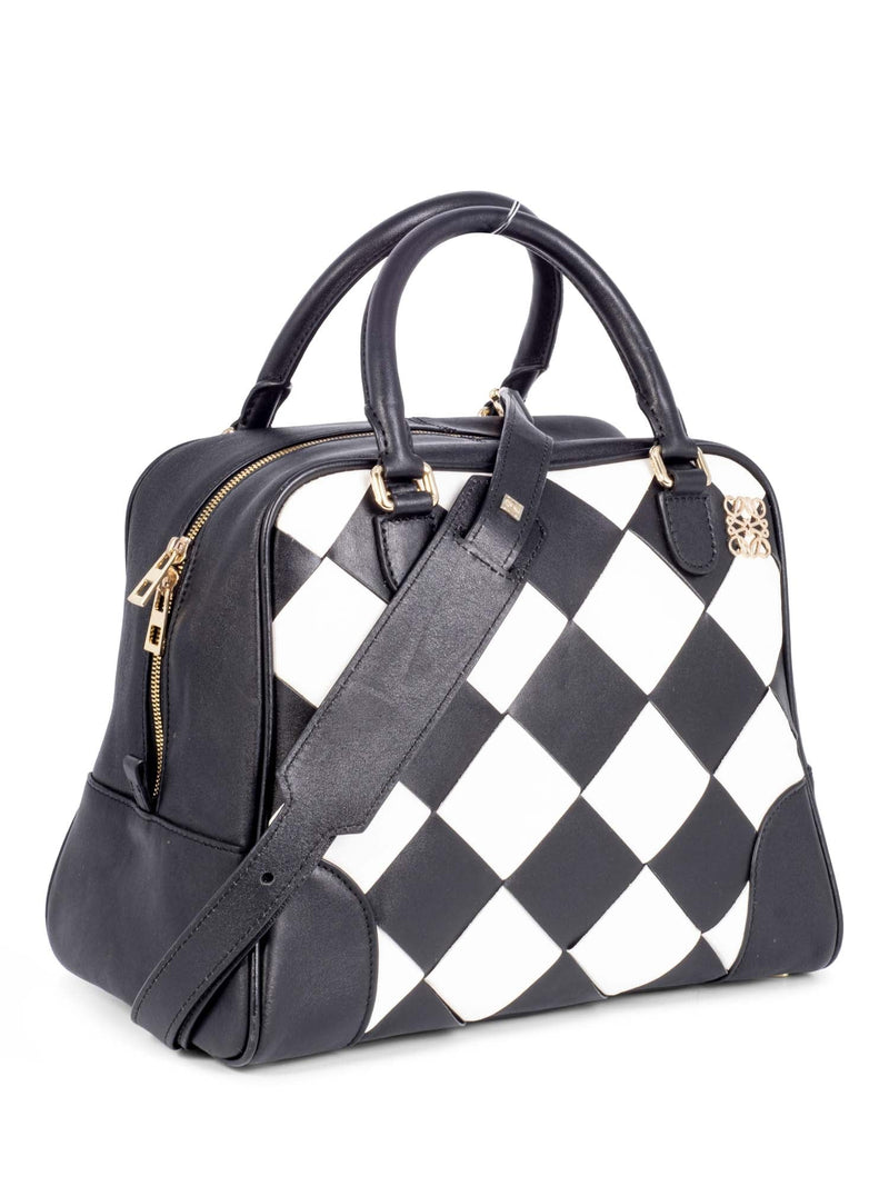 Loewe Woven Leather Checkered Top Handle Bag Black White