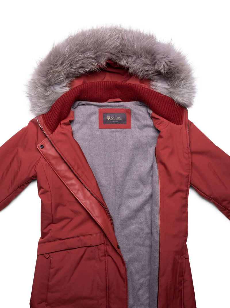 Loro Piana Cashmere Fox-Fur Hooded Parka Terracotta Red-designer resale