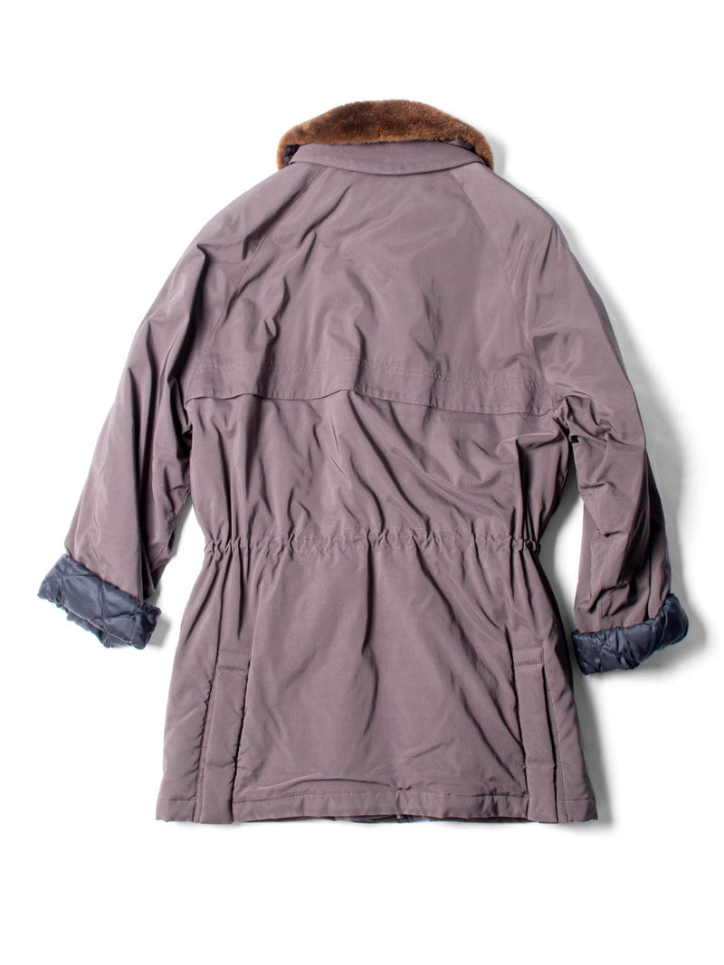Loro Piana Genuine Fur Collar Parka Coat Taupe Brown-designer resale