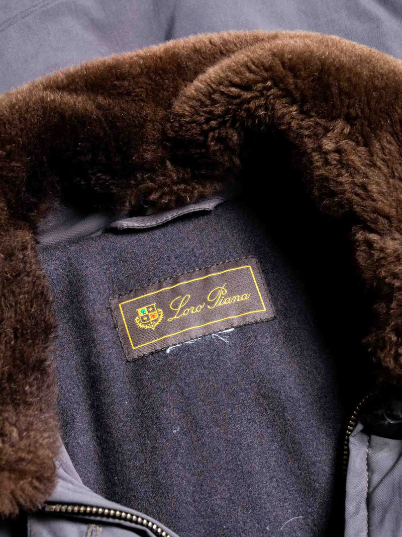 Loro Piana Genuine Fur Collar Parka Coat Taupe Brown-designer resale