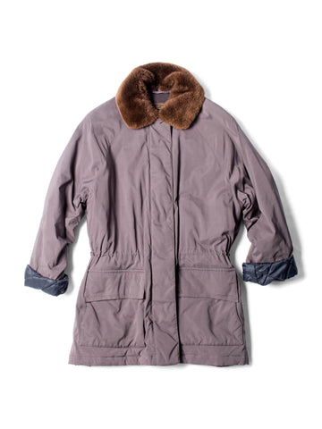 Loro Piana Genuine Fur Collar Parka Coat Taupe Brown-designer resale