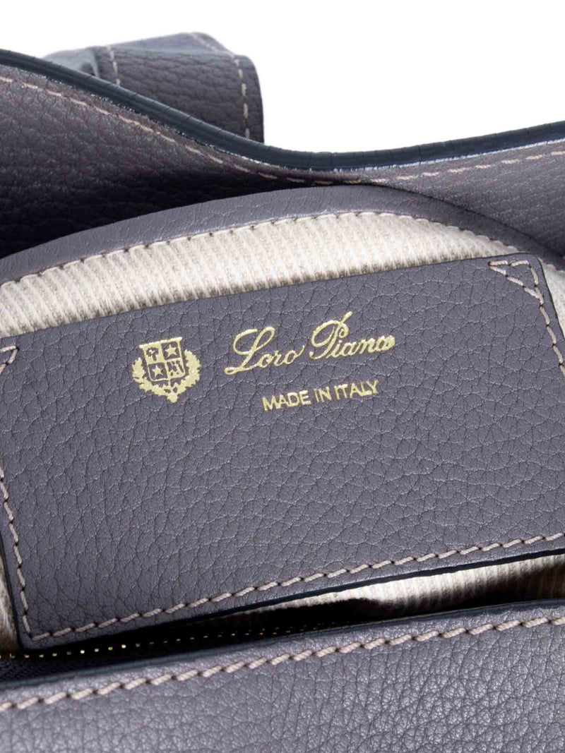 Loro Piana Leather Bellevue Large Shopper Bag Grey-designer resale