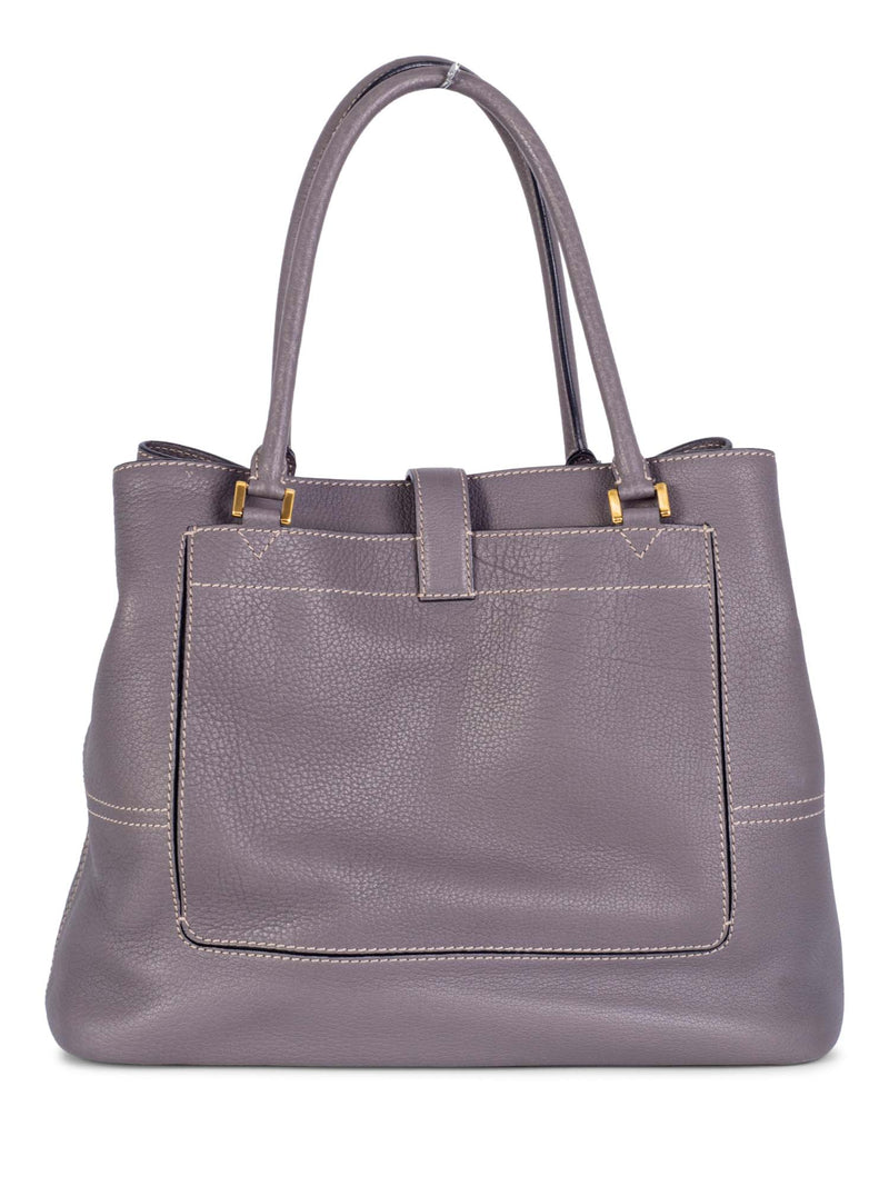 Loro Piana Leather Bellevue Large Shopper Bag Grey-designer resale