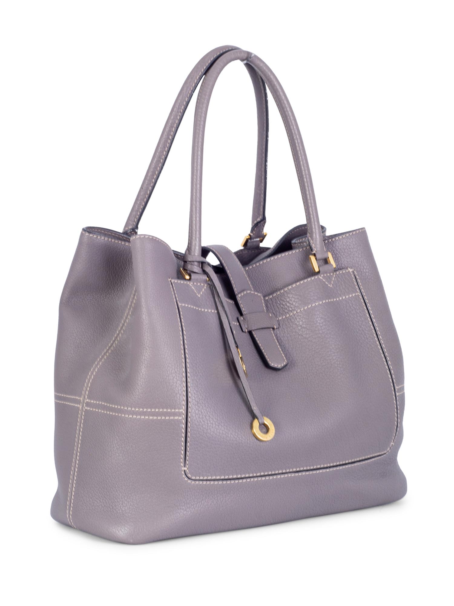 Loro Piana Leather Bellevue Large Shopper Bag Grey-designer resale