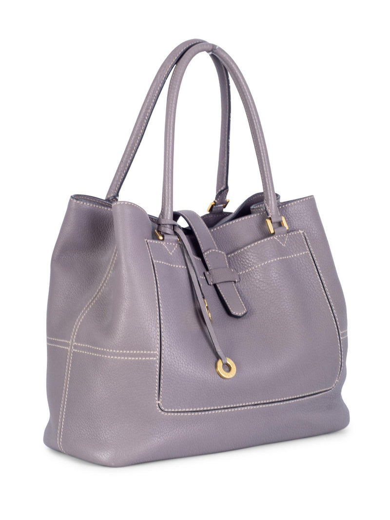 Loro Piana Leather Bellevue Large Shopper Bag Grey-designer resale