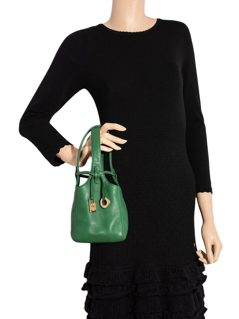 Loro Piana Leather Mini Bucket Bag Green-designer resale