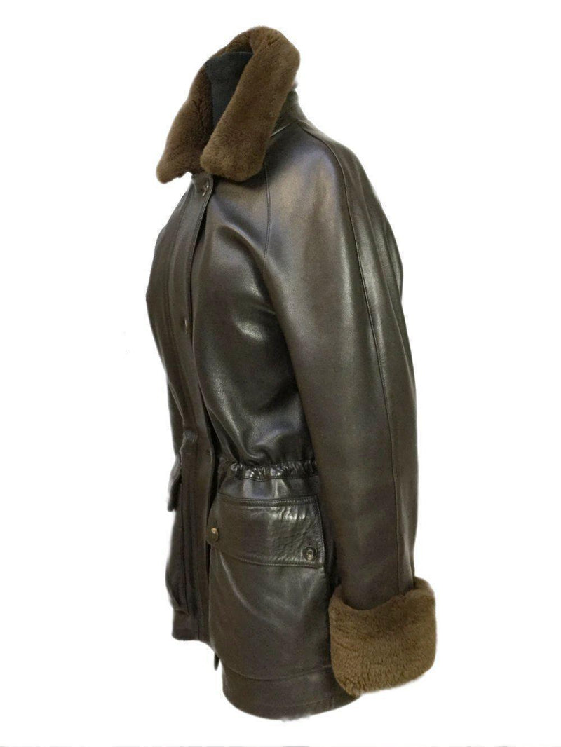 Loro Piana Leather Sheared Mink Coat Brown-designer resale