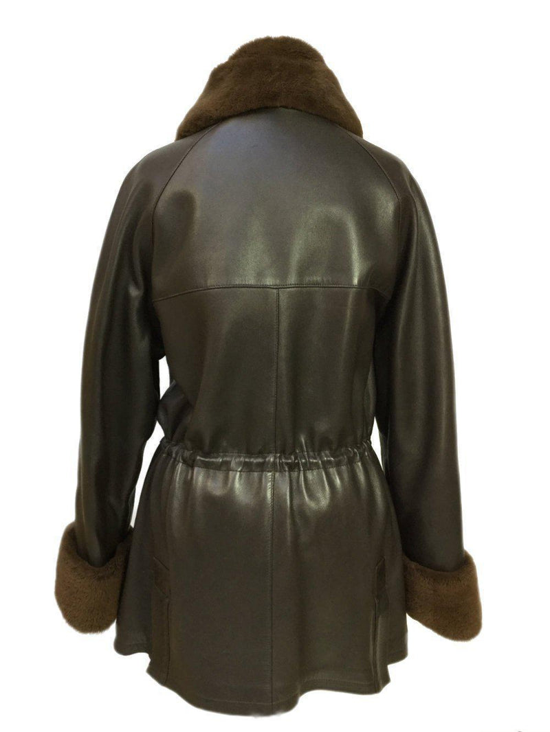 Loro Piana Leather Sheared Mink Coat Brown-designer resale
