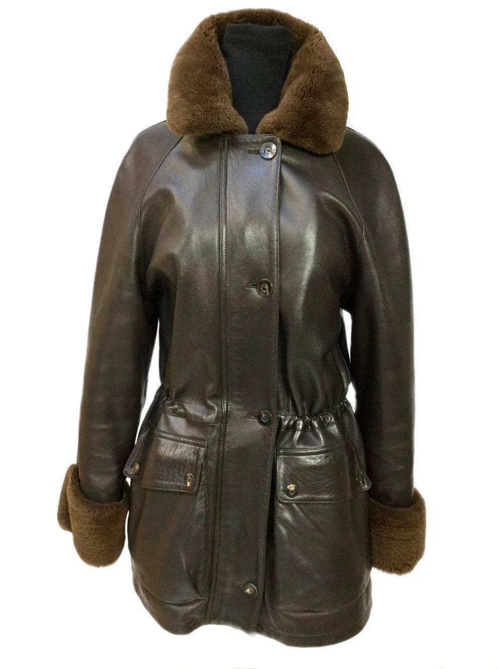 Loro Piana Leather Sheared Mink Coat Brown-designer resale