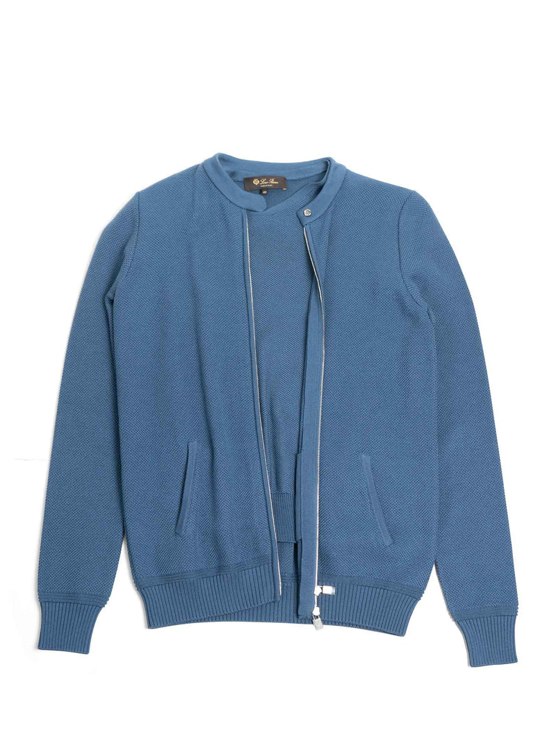 Loro Piana Logo Cotton Knit 2 Piece Sweater Set Blue-designer resale