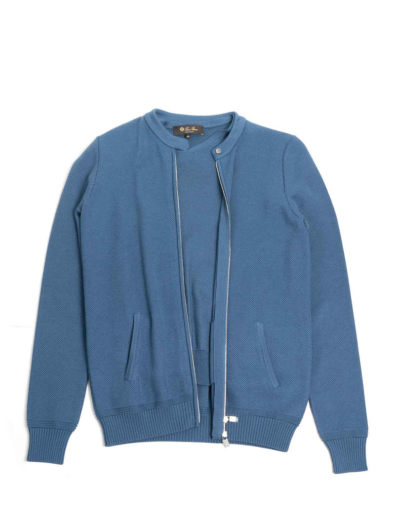 Loro Piana Logo Cotton Knit 2 Piece Sweater Set Blue-designer resale