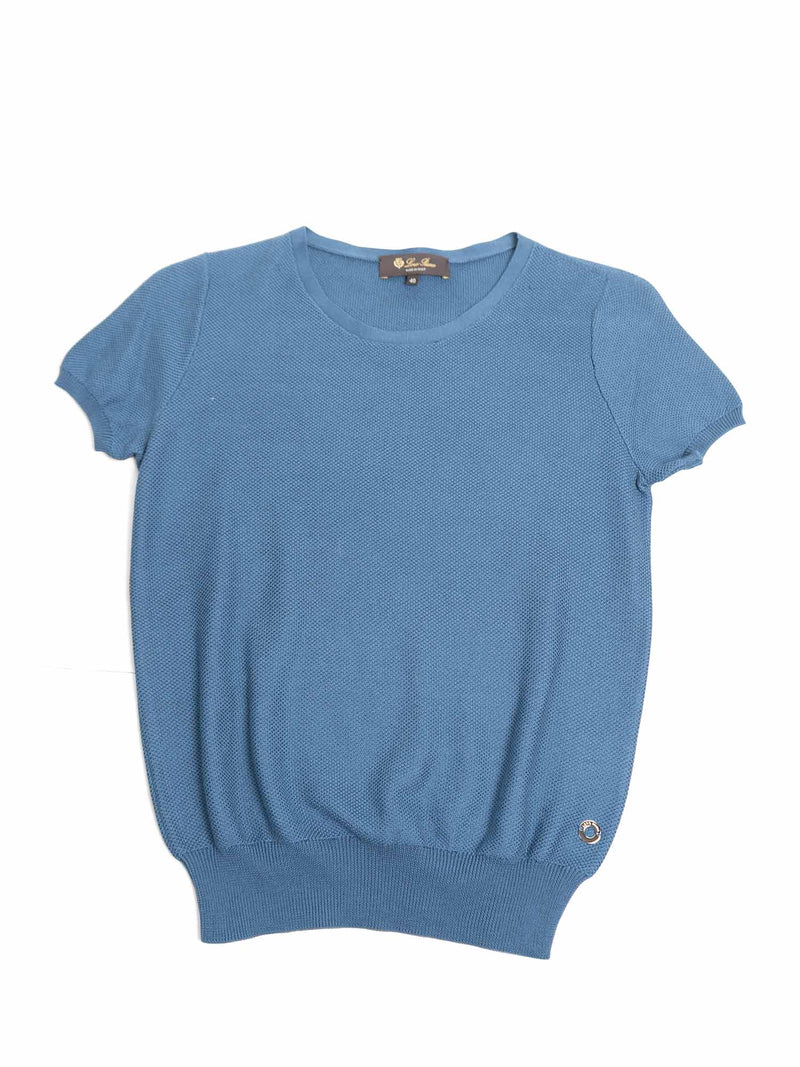 Loro Piana Logo Cotton Knit 2 Piece Sweater Set Blue-designer resale